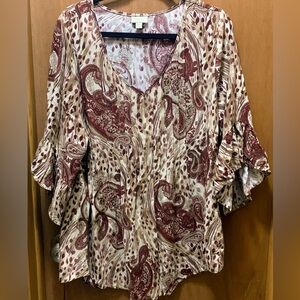 Paisley tan & maroon blouse